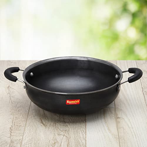 Sumeet Pre Seasoned Iron Kadai 2.5mm Thick (Double Side Handle) 25.2 cm, 3 LTR