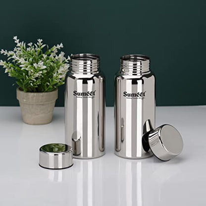 Sumeet Stainless Steel Jointless Akhand Leak-Proof Water Bottle / Fridge Bottle - 600ML Pack of 2, Silver