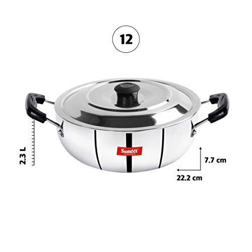 Sumeet 3mm Induction Bottom Aluminium Kadai with S.S. Lid (2.3Ltr, 22.2cm)