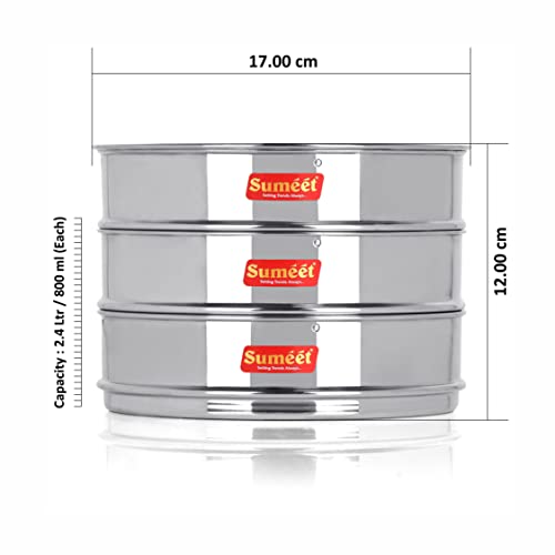 Sumeet Stainless Steel Flat Stackable Container/Separator with Lid Suitable for 5 LTR & 5.5 LTR Inner & Outer Lid Cooker