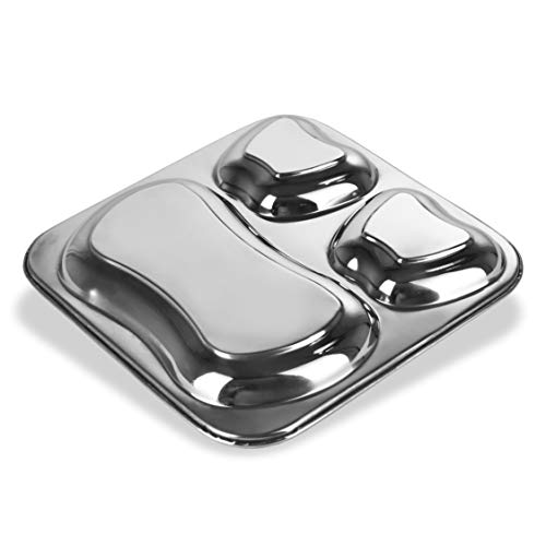 Sumeet Stainless Steel 3 in 1 Pav Bhaji Plate/Compartment Plate 24.5cm Dia