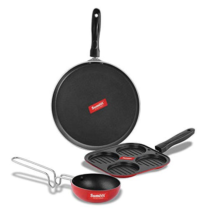 Sumeet 2.6mm Thick Non-Stick Alroy Combo Set (Dosa Tawa – 26.5cm Dia + Mini Multi Snack Maker – 19.5cm Dia + Tadka Pan – 10cm Dia)