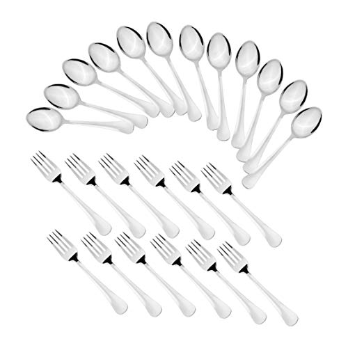 Sumeet Stainless Steel Premium Quality Spoon and Fork Set of 24 Pc (Baby/Medium Spoon 12 Pc (16cm L), Baby/Medium Fork 12 Pc (15.5cm L))– (1.6mm Thick)