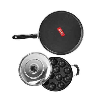 Sumeet 2.6mm Thick Non-Stick Coral Cookware Set (Dosa Tawa – 26.5cm Dia + Grill Appam Patra with Lid – 23cm Dia)