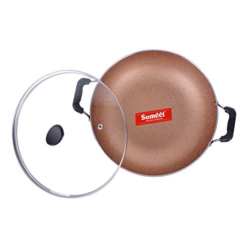 Sumeet Nonstick Granite Finish Deep Kadhai with Tempered Glass Lid - 2.5 LTR Capacity - 24.5cm Dia