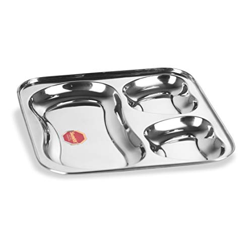 Sumeet Stainless Steel 3 in 1 Pav Bhaji Plate/Compartment Plate 24.5cm Dia