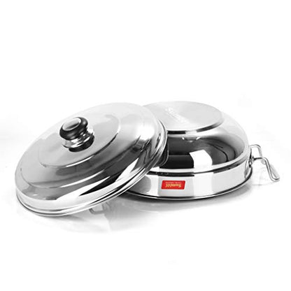 Sumeet Stainless Steel Induction Bottom (Encapsulated Bottom) Induction & Gas Stove Friendly Multi Utility Kadhai Set with Lid and 5 Plates