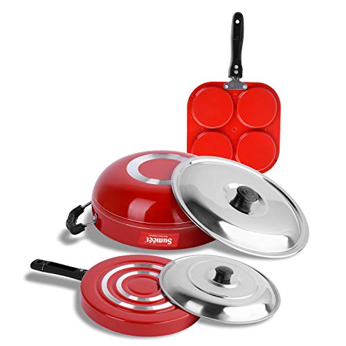 Sumeet 2.6mm Thick Non-Stick Fiona Combo Set (Mini Multi Snack Maker – 19.5cm Dia + Kadhai with Lid – 1.5Ltr Capacity- 20cm Dia + Pizza Pan – 23cm Dia)