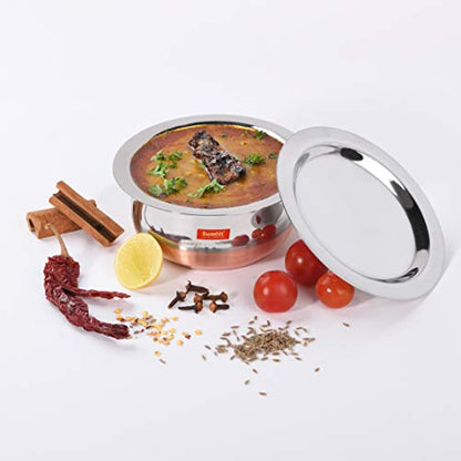 Sumeet Stainless Steel Copper Bottom Belly Shape 3 Pc Tope / Cookware/ Pot Set with Lid 380ML, 500ML, 780ML, (Silver)