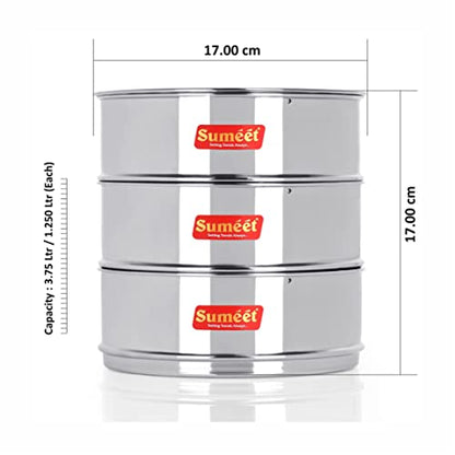 Sumeet Stainless Steel Deep + Flat Stackable Container/Separator with Lid Suitable for 8 LTR Inner Lid Cooker