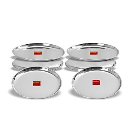 Sumeet Stainless Steel Heavy Gauge Shallow Dinner Plates with Mirror Finish Set of 3pc