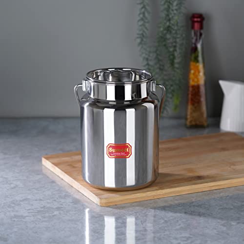 Sumeet Stainless Steel Akhand - Jointless Milk Can/Oil Can/Milk Barni/Oil Pot with Lid, 1250ML Capacity, 11Cm Dia, Silver