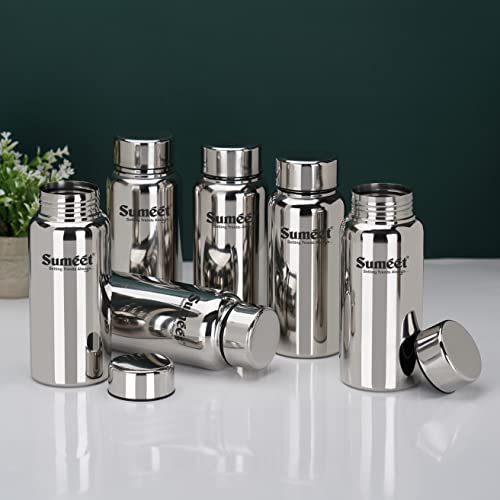 Sumeet Stainless Steel Jointless Akhand Leak-Proof Water Bottle / Fridge Bottle - 600ML Pack of 6, Silver