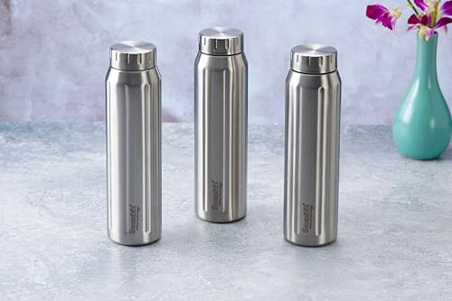 Sumeet Spark-Aqua Stainless Steel Leak Proof Water Bottle Office/School/College/Gym/Picnic/Home/Fridge - 900ml |Pack of 3| Silver