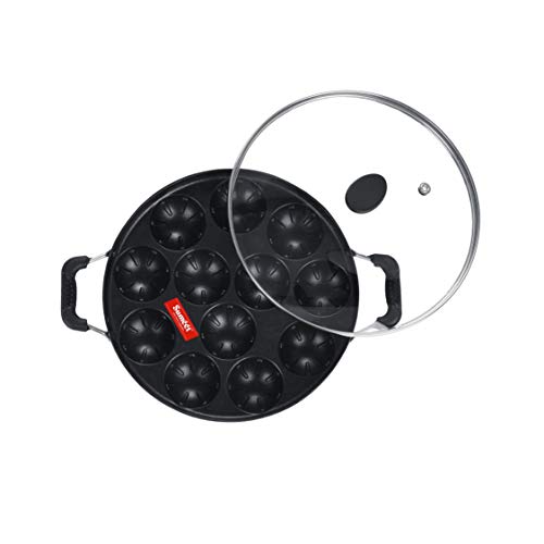 Sumeet 3mm Nonstick Grill Appam Patra with Glass Lid - 12Cavity - 22cm Dia