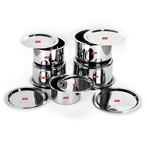 Sumeet Stainless Steel Cookware Set With Lid, 1 L, 1.4 L, 1.8 L, 2.3 L, 3 L, 5 Piece (White)