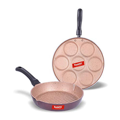 Sumeet Nonstick Granite Finish Pacer Cookware Set (Multi Snack Maker - 7 Cavity - 26.5cm Dia + Round Grill Pan 25.5cm Dia)