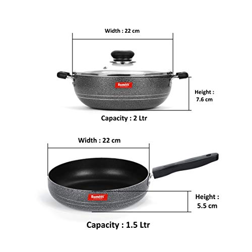 Sumeet NonStick Prata Cookware Set (Kadhai with Glass Lid -2Ltr - 22Cm Dia + Frypan - 1.5Ltr - 22Cm Dia)