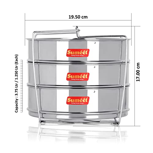 Sumeet Stainless Steel Flat Stackable Container/Separator with Lid and Lifter Suitable for 7.5 LTR Outer Lid Cooker