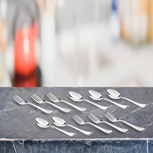 Sumeet Stainless Steel Premium Quality Spoon and Fork Set of 12 Pc (Baby/Medium Spoon 6 Pc (16cm L), Baby/Medium Fork 6 Pc (15.5cm L))– (1.6mm Thick)