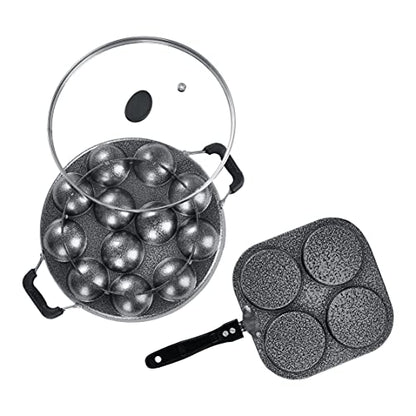 Sumeet NonStick Twin Star Cookware Set (Grill Appam Patra with Glass Lid - 12 Cavity - 22cm Dia + Mini Multi Snack Maker - 4 Cavity -19.5cm)