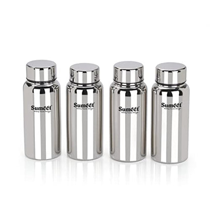 Sumeet Stainless Steel Jointless Akhand Leak-Proof Water Bottle / Fridge Bottle - 600ML Pack of 4, Silver