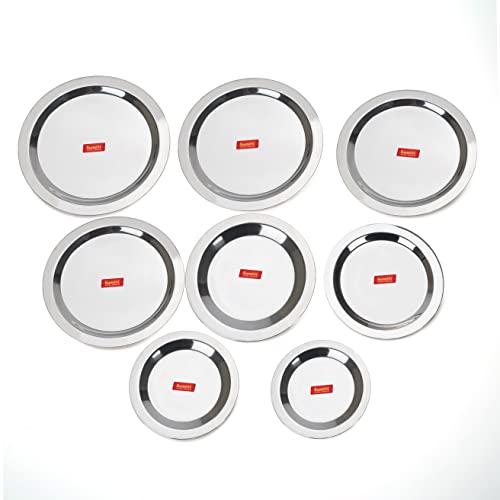 Sumeet Stainless Steel Heavy Gauge Ciba/Lids/Tope/Cheeba Cover Set of 8 Pcs (12.3cm, 13.8cm, 15.5cm, 16.7cm, 18.5cm, 20cm, 21cm, 22.5cm)