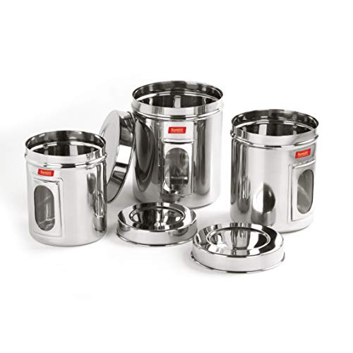 Sumeet Stainless Steel See Through Vertical Canisters/Ubha Dabba/Storage Containers Set of 3Pcs (1 Ltr, 1.450Ltr, 1.9Ltr)