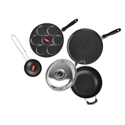 Sumeet 2.6mm Thick Non-Stick Ronga Cookware Set (Dosa Tawa – 26.5cm Dia + Multi Snack Maker – 26.5cm Dia + Kadhai with Lid – 1.5Ltr Capacity- 20cm Dia + Tadka Pan – 10cm Dia)