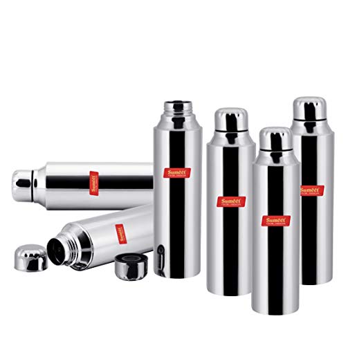 Sumeet Stainless Steel Airtight and Leak Proof Fridge Water Bottle 1 Litre, Set of 6pc