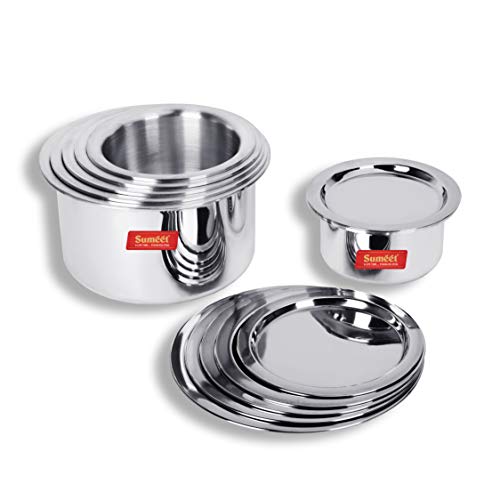 Sumeet 3mm Thick Aluminium Tope Set of 6 Pc with S.S. Lid (No. 9 to 14) Capacity 700ml to 3.2 LTR