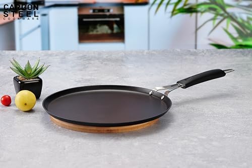 Sumeet Super Smooth Pre Seasoned Carbon Steel (Iron) Flat Tawa for Dosa, Uttappa, Chapati, Roti|Naturally Nonstick |26cm, Gas & Induction-Friendly, Black