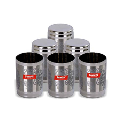 Sumeet Stainless Steel Laser Printed Miracle Glass Set of 6 Pcs (Capacity - 300 ml Each) (Changing Colour)