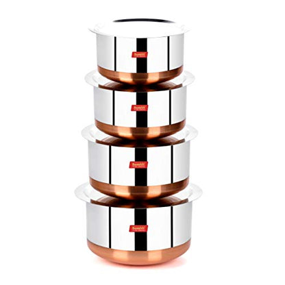 Sumeet Stainless Steel Copper Bottom 4Pc Big Size Tope Set with Lid (3.850L, 4.70L, 5.7Ltr, 6.7Ltr)