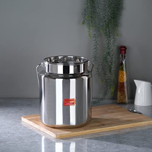 Sumeet Stainless Steel Akhand - Jointless Milk Can/Oil Can/Milk Barni/Oil Pot with Lid, 5000ML Capacity, 18Cm Dia, Silver