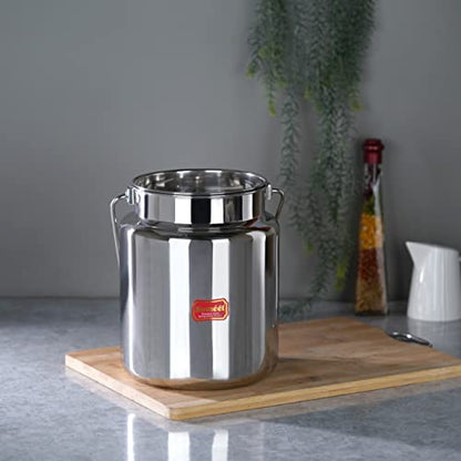 Sumeet Stainless Steel Akhand - Jointless Milk Can/Oil Can/Milk Barni/Oil Pot with Lid, 6000ML Capacity, 20Cm Dia, Silver