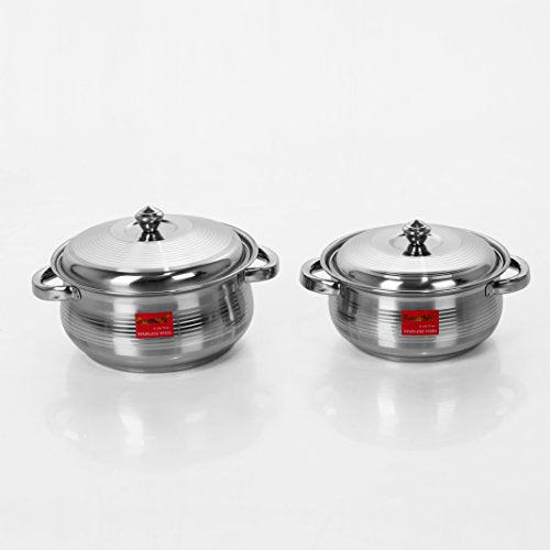 Stainless Steel Belly Shape Container/ Handi Set 2 Pcs with Induction & Gas Stove Friendly+Lids