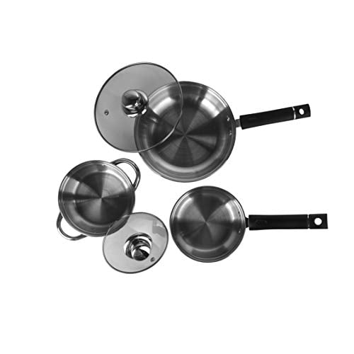 Sumeet Stainless Steel Induction and Gas Stove Compatible Cookware Set with Encapsulated Bottom - Combo of 3 with Multi Lid Concept (Fry Pan with Glass Lid 1 LTR- Saucepan 1 LTR - Casserole - 1 LTR)