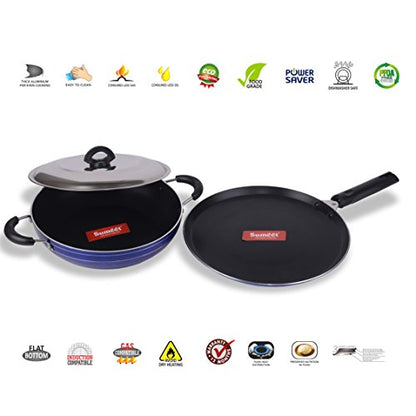 Sumeet Nonstick Induction Base Cookware Set of Tawa + Kadhai with S.S. Lid (2 LTR)