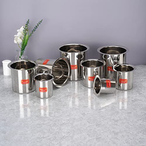 Sumeet Stainless Steel Ganj / Milk Boiler / Milk Pot /Long Tapeli Set of 8 Pieces (400ml, 550ml, 750ml, 1150ml, 1450ml,1800ml, 2250ml, 2700ml), Silver