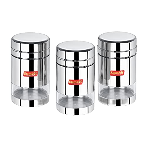 Sumeet Stainless Steel Circular See Through/Transparent Container, Set of 3Pc, 700 Ml Each, 8.5cm Dia, Silver