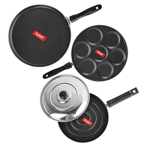 Sumeet 2.6mm Thick Non-Stick Rory Combo Set (Dosa Tawa – 26.5cm Dia + Multi Snack Maker – 26.5cm Dia + Pizza Pan – 23cm Dia)