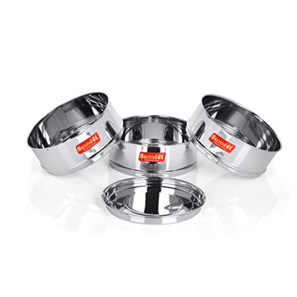 Sumeet Stainless Steel Deep + Flat Stackable Container/Separator with Lid Suitable for 8 LTR Inner Lid Cooker