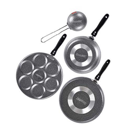 Sumeet NonStick Zwart Cookware Set (Dosa Tawa - 26.5Cm Dia + Multi Snack Maker - 7 Cavity - 26.5Cm Dia + Tapper pan - 0.6Ltr - 20Cm Dia + Waghariya/Tadka pan - 190Ml - 10Cm Dia)