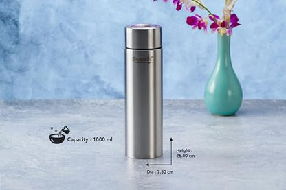 Sumeet H2O-Aqua Stainless Steel Leak Proof Water Bottle Office/School/College/Gym/Picnic/Home/Fridge - 1 Litre |Pack of 6| Silver