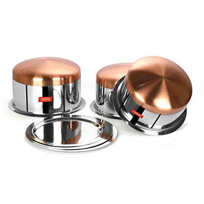 Sumeet Stainless Steel Copper Bottom 3Pc Big Size Tope Set with Lid (4.70L, 5.7Ltr, 6.7Ltr)