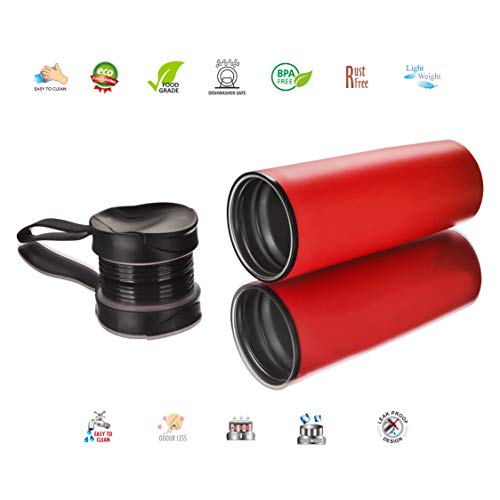 Sumeet ABS + Stainless Steel Spill Free Magical Water Bottle with Vcaccume Grip Mechanism - 500 Ml (Red Colour)