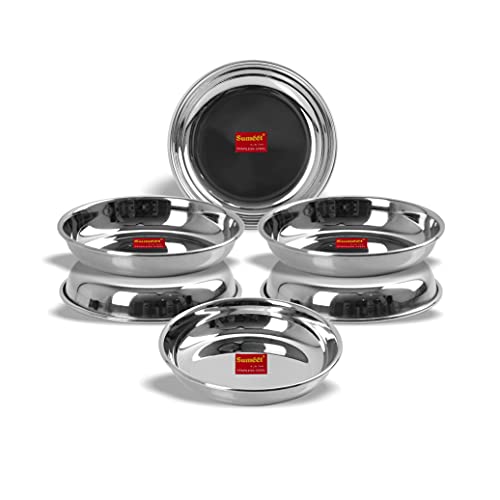 Sumeet Stainless Steel Heavy Gauge Small Halwa Plates with Mirror Finish 13.5cm Dia - Set of 6pc