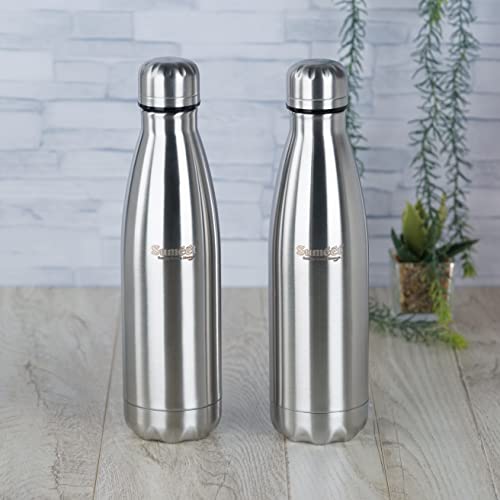 Sumeet Stainless Steel Double Walled Flask / Water Bottle, 24 Hours Hot and Cold, 500 ml, Silver - Set of 2 Pcs