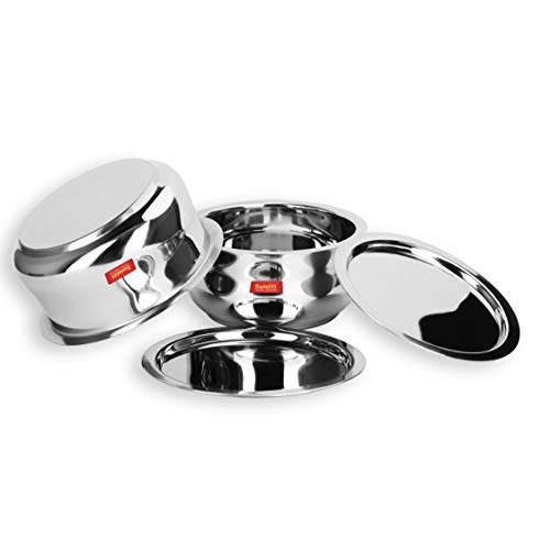 Stainless Steel Cookware/Tope Set: 2 Large-Sized Belly Shaped Containers with Lids